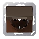 Jung BFKIKLMO A 1520 BFKIKL WW Schuko Steckdose 16 A 250 V bruchsicher mit Berührungsschutz und Klappdeckel Serie A Mokka, 250 V