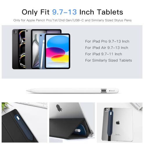 Image of MoKo Pencil Case Holder Fit The Apple Pencil (Pro and USB-C and 1st and 2nd Gen), Detachable Elastic Pocket for Stylus Pen with Elastic Band Attached to iPad Case, Navy Blue