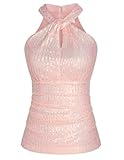 Sequin Tops for Women Sleeveless Sparkly Shiny Elegant Tops Ruched Sparkly Club Outfits Party Shirts Light Pink