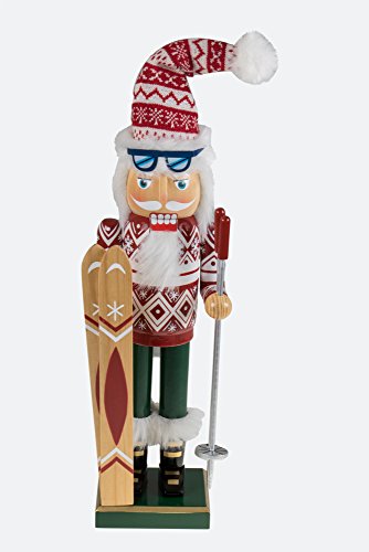 Clever Creations Ski Instructor Santa 14 Inch Traditional Wooden Nutcracker, Festive Christmas Décor for Shelves and Tables