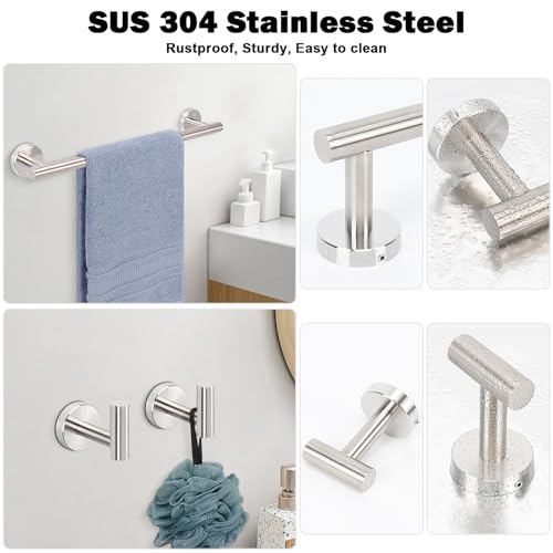 Livabber 3 Pieces Bathroom Accessories Set, 304 Stainless Steel Bath Hardware Kit with 16” Towel Bar + 2 Robe Hooks, Wall Mounted Towel Rack for Kitchen, Shower Room (Brushed Nickel) - Image 4