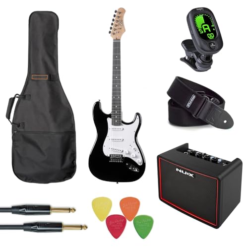 Eko Guitars GEE ST100-BLK - Chitarra elettrica, set completo con amplificatore e accessori, colore: Nero