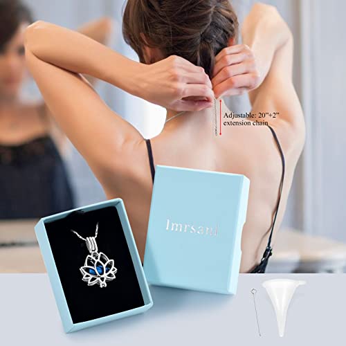 Imrsanl Cremation Jewelry for Ashes - Lotus Flower Ashes Pendant Necklace with Mini Keepsake Urn Memorial Ash Jewelry （Silver-Blue) - Thumbnail 7