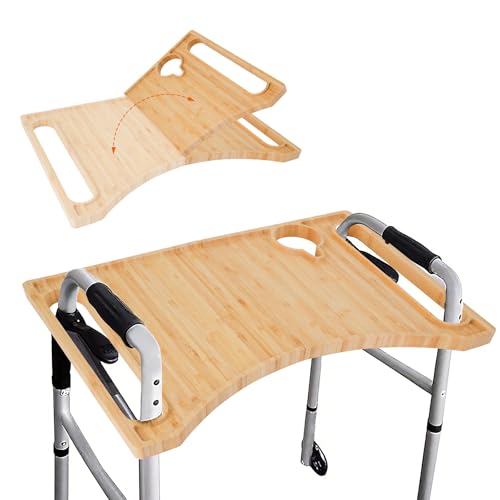 Walker Tray for Folding Walker, Walker Tray Table with Cup Holder, Walker Tray Table, Rolling Walker Tray Portable Multipurpose Bamboo Tray for Eating, Crafts, Laptops Medical Accessories