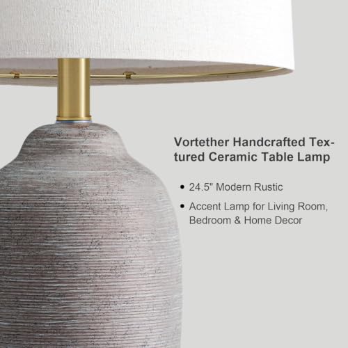 Image of 24.5 inch Vintage Ceramic Table Lamp Single-Rustic Boho Accent Nightstand Lamps for Bedroom, Living Room, Entryway-Small Textured Bedside Lamps, Modern Farmhouse Lamps for Home Decor Purple Grey