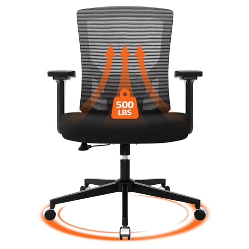 500 lbs Big and Tall Office Chair, Heavy Duty Mesh Desk Chairs with Comfort Spring-Supported Extra-Wide Seat Cushion, 3D Armrests, Ergonomic Breathable Computer Chair for Heavy People