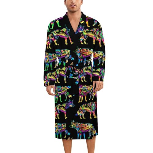 Neon Flower Wolf Soft Robe Long Sleeve Bathrobes V Neck Sleepwear Spa Robes with Belt Men Woman