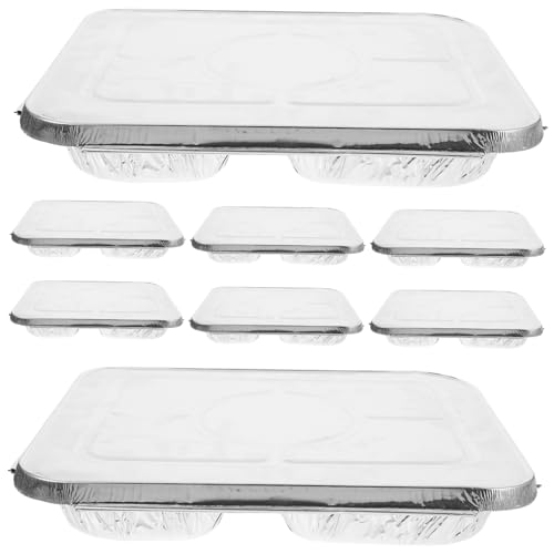 GRIRIW 10Pcs Disposable Foil Baking Pans with Lids Large Capacity Heavy Duty Bakeware for Oven Air Fryer Bbq and Parties Versatile Food Serving Trays