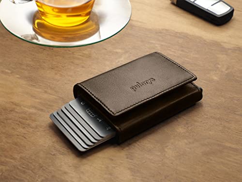PULARYS Mini Wallet BOSTON - Multifunckion Credit Card Case - Italian Leather - RFID blocking - Size: 7.5 x 9.5 x 2.5 cm - Space for up to 10 Cards - Snap Fastener - Classic Design2