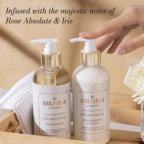 Image of Kimirica The Royal Gulistan Shower Gel and Moisturizing Summer Body Lotion combo | Luxury Bath Care Duo | Rose Absolute & Iris | 100% Vegan and Paraben Free | 300ml x 2
