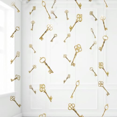 Cheerland Floating Keys Garland Wizard Birthday Party Decorations Vintage Skeleton Magical Key Streamers Antique for Wicked Classroom Home Decor Christmas Halloween Wonderland Tea Party Supplies