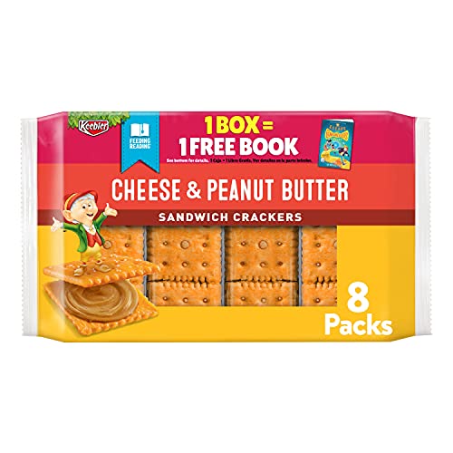 Keebler Sandwich Crackers, Single Serve Snack Crackers, Office and Kids Snacks, Cheese and Peanut Butter, 11oz Tray (8 Packs)