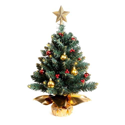 Liecho 24 Inch Tabletop Mini Christmas Tree, Miniature Pine Christmas Tree with Hanging Ornaments...