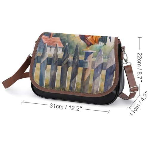 Sacoche en cuir sac à bandoulière sac messager imperméable avec imprimé coq rustique - 2