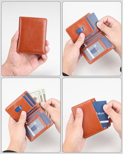 Image of Teskyer Wallet for Men RFID Blocking Bifold Credit Card Holder - Brown