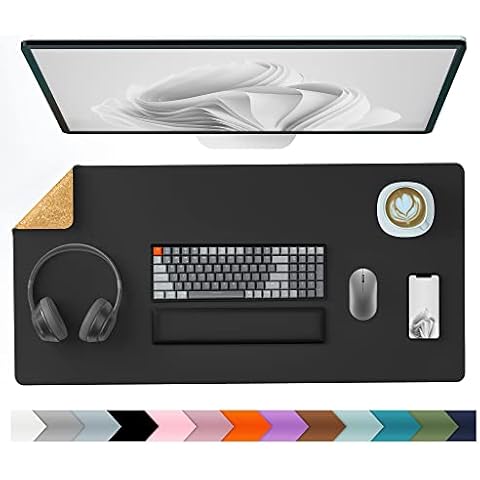 Aothia Schreibtischunterlage,umweltfreundliche Naturkork & PU-Leder doppelseitige 80x40cm Mauspad Cover