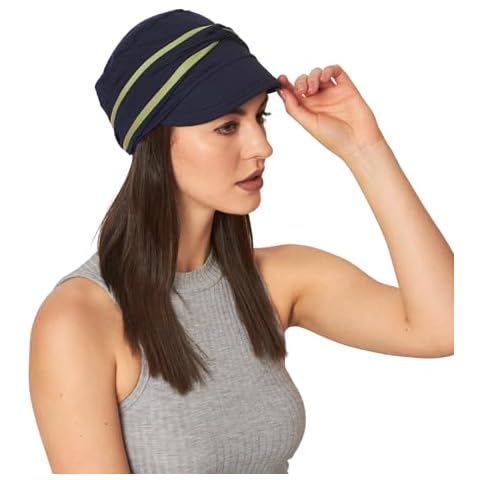 SAKUCHI New Boy Visor Cap with Dual Tone Twisted Band for Women Chemo Patient Alopecia Hair Loss Navy Cover