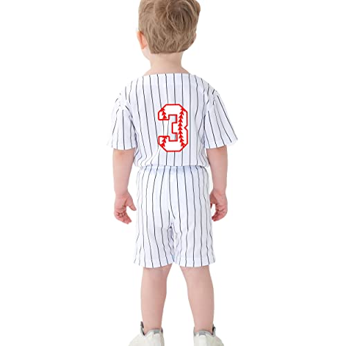 Image of BAICAIYU Toddler Boys Birthday Outfit Kids Baseball Jersey and Pants Suit Set 2nd 3rd 4 Years Old Stripe Cute Summer Clothes