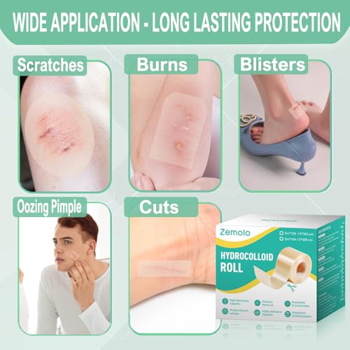 Zemolo Hydrokolloid Pflaster Rolle 5cmx1.5m, Selbstklebender Wasserfestes Hydrokolloid Wundpflaster Atmungsaktive & Hautfreundlich Wundauflagen