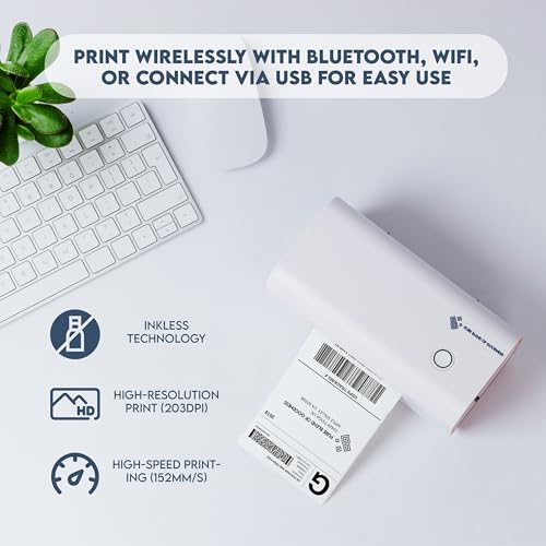 Image of PBG Wireless Thermal Label Printer - 4x6 Bluetooth Shipping Label Printer, Compatible with Android, iPhone, and Windows, Ideal for Amazon, Ebay, Shopify, Etsy, USPS, White
