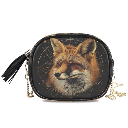 ALAZA Women's Fox Geometric Circles PU Leather Crossbody Bag Shoulder Purse with Tassel