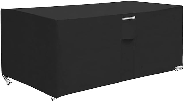 PATIO PLUS Garden Furniture Table Covers with Air Vent, Rectangular Furniture Set Covers Waterproof Heavy Duty 600D Oxford Fabric, Outdoor Garden Table Covers Windproof Anti-UV, Black 170x94x71cm
