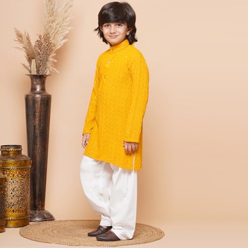 Image of AJ DEZINES Kids Kurta Pajama Set For Boys | Embroidery Chikankari Kurta Set | Traditional & Festive Outfit | Cotton Stylish Boys Kurta Pyjama | Perfect For Festivals Wedding & Family Function