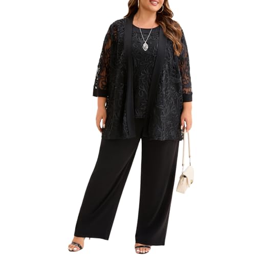 Plus Size 3 Piece Floral Embroidered Pantsuit Set Women Mother of Bride Wedding Guest Formal Evening Cocktail Party Attire3