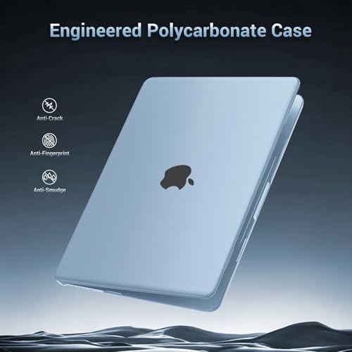 Image of MOSISO Compatible with MacBook Air 13 inch Case M5 2026 M4 M3 M2 2025-2022 A3449 A3240 A3113 A2681, 4 in 1 Kit Matte Hard Shell for MacBook Air 13.6 Case, Anti-Fingerprints&Ultra-Thin, Sky Blue Clear