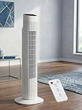 Uthfy 31”Tower Fan for Bedroom, 120° Oscillating Electric Bladeless Fan with Remote, 3 Speeds, 3 Modes, 7.5H Timer, 26ft/s Velocity Quiet Standing Fan for Home, Office, Living Room, White
