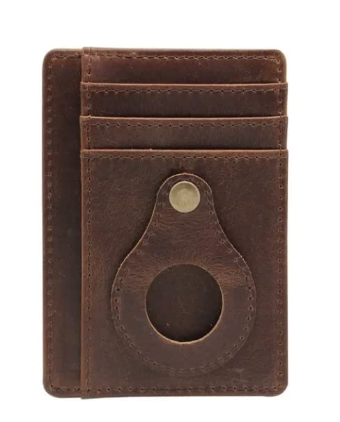 Leather Wallet and Holder for AirTag Wallet Slim Card Holder - Minimalist Wallet for Men and Women
