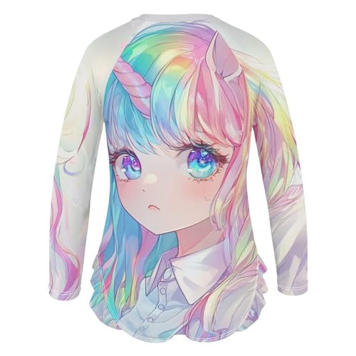 Image of CaTaKu Girls Rash Guard Swimsuit Long Sleeve One Piece Bathing Suit UPF 50+ Toddler Kids Zipper Ruffle Swimwear 3-12Y