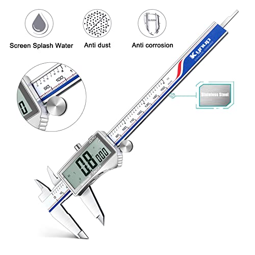 Kynup Digital Caliper, Caliper Measuring Tool With Large Lcd Screen, Micrometer Caliper, Stainless Steel, Screen Splash Proof, Easy Switch From Inch Metric Fraction (6 Inch) #TOP1