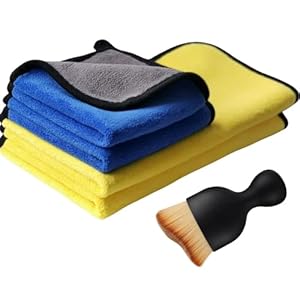 E&C Life Household Car Cleaning Cloths, Car Interior Cleaning Kit, Car Interior Cleaning Brush, Car Polishing Cloth, Microfibre Cloth, Double Sided Thickened 600gsm 11.8X11.8, 11.8X23.6 Inch,5 Pack