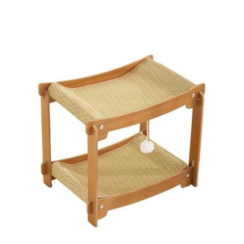 Sailozai 猫用マット、ラタンとリネン素材のベッド、耐久性、取り外し可能、省スペースな爪とぎボード、猫用クライミングフレーム、猫用おもちゃ (マットスタイル,二段ベッド - 小(41×51×54cm))