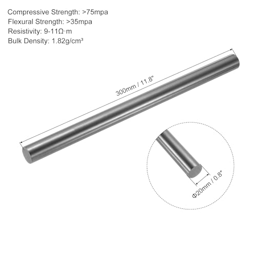 PATIKIL Graphitstab Graphitrührstab Zylinderstab Kohlestab 300x20mm Schwarz für Elektrode, Schmelzgießen, Tiegel, Packung mit 2