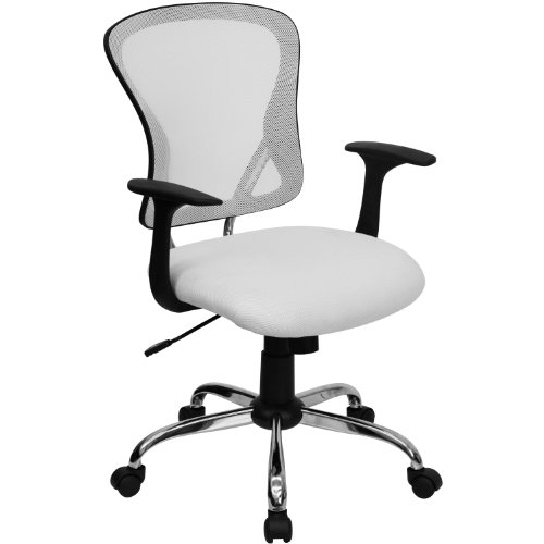 Flash Furniture Silla de oficina giratoria de malla Alfred Mid-Back White con base y brazos cromados
