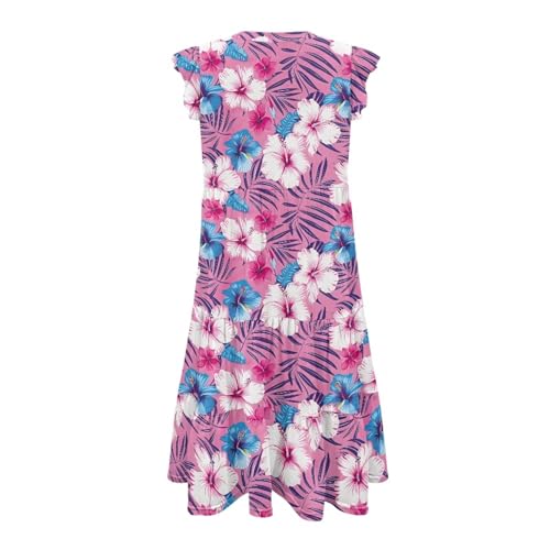 Image of Women's Casual Ruffle Sleeve Dress V Neck Pullover Dress Flowy A-Line Pleated Lightweight Dress with Pockets