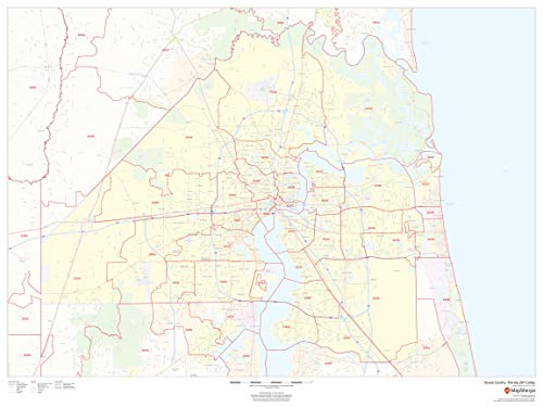 Duval County, Florida Zip Codes - 48" x 36" Paper Wall Map