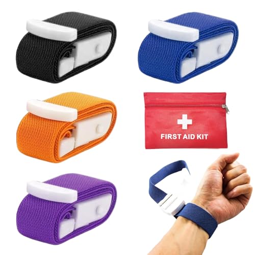 4 tubos de estiba con hebilla (torniquete médico para extracción de sangre, emergencias médicas, sistema cerrado para médicos y enfermeras, fácil de usar)