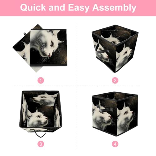 Panier de rangement chat blanc pliable avec double poignées solides en Oxford - 7
