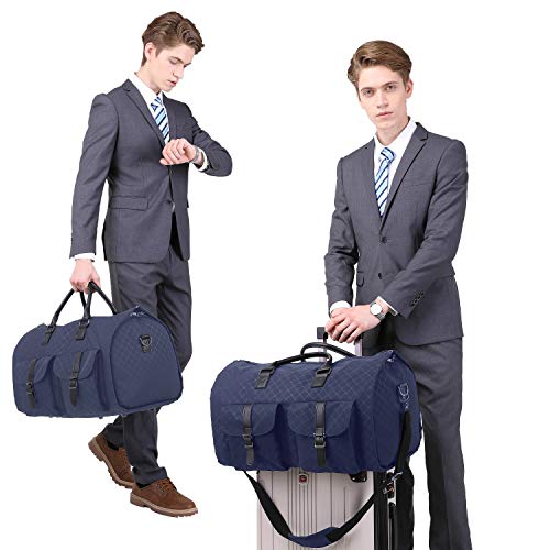 RUIMA Carry on Travel Duffel Garment Bags 2 in 1 Convertible Foldable Shoulder Strap Handing Waterproof Suit Luggage Carrier Oxford for Men-(Blue)