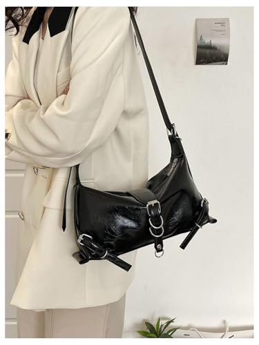 SweatyRocks Women's Leather Shoulder Bag Buckle Top Handle Underarm Bags Shopping Commute Handbag3