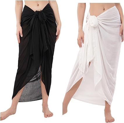 art of creation Set of 2 pieces Sarong Wraps For Women Beach Cover Up Skirt Swimsuit Wrap Coverups Combo [Black And White]-picture-30
