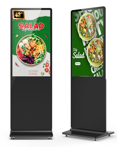 SIOXCFZ 43 inch Digital Signage Display, 2K LCD Screen Indoor Floor Standing Digital Kiosk, Auto Media Player Advertising Display Poster with Android OS Remote Control, HDMI/WiFi/USB