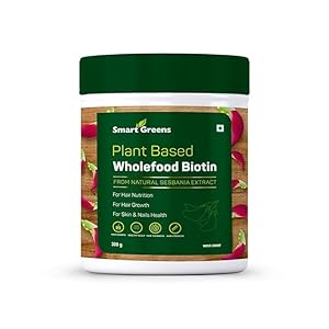 Plant Based Wholefood Biotin Powder High-Potency Hair Nutrition, Hair Fall, Premature Greying, Hair Growth, Healthy Scalp and Skin & Nails Health – 300gm