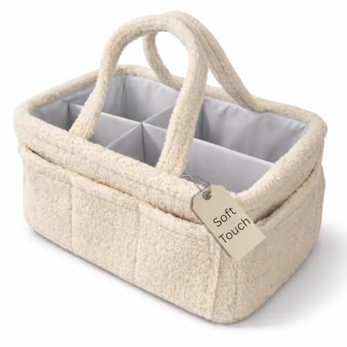 Generisch Wickelkorb Teddy Weiß - Wickelorganizer für Babys – Aufbewahrungskorb für Windeln, Feuchttücher und Babyartikel – Perfektes Baby Geschenk, Organizer für Wickeltisch und Wickeltasch