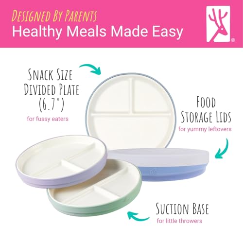 Image of Elk and Friends Baby /Toddler 6.7 inch Porcelain Divided Plates + Lids | 4pk