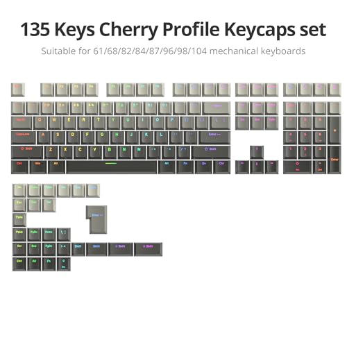 Image of PBT Gradient Grey Keycaps, Shine Through Cherry Profile Keycaps, Double Shot Custom Minimalist Style for MX Switched Mechanical Keyboard
