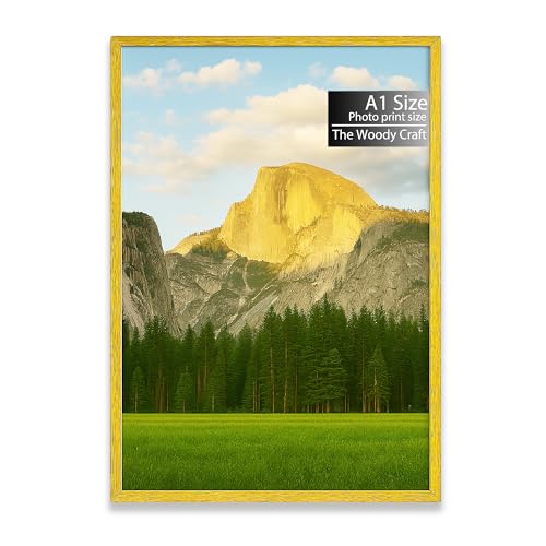 Image of A1 Size Photo Frame | Yellow Photo Frame For Wall | Minimalist Wall Frame | Wooden Photo Frame For Living Room | Artistic Big Photo Frames For Wall | Ideal Empty Frames For Wall Decor